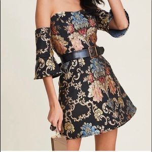 LPA Dress 110 Floral Embroidered Black and Rose Gold Dress Size Small